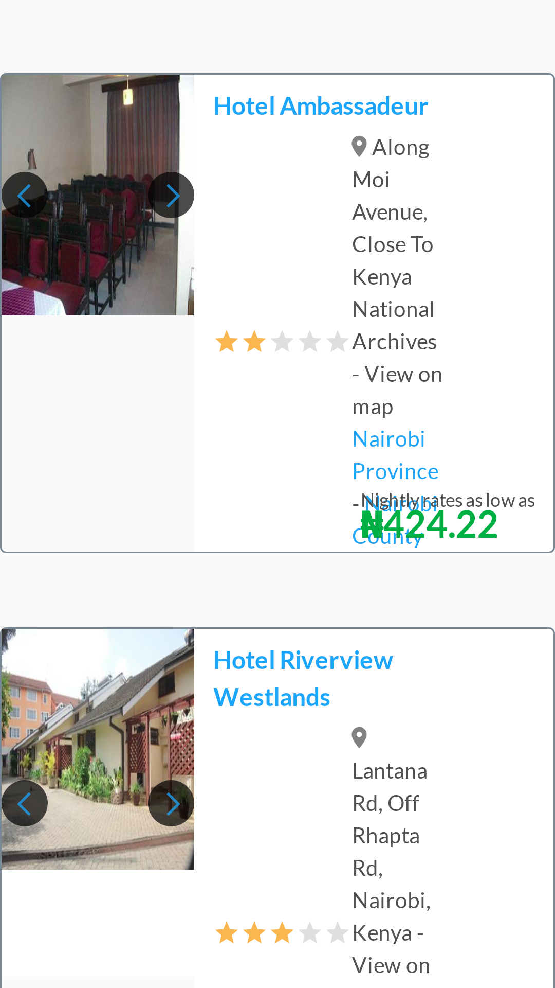 Searching for hotels in Nairobi, Kenya